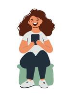woman with smartphone, online joy vector
