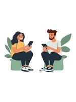 young people with gadgets vector