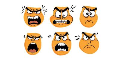 aggressive cartoon faces, anger and rage emotions vector