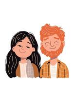 happy man and woman with natural smiles standing side by side vector