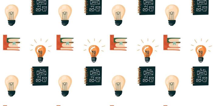 Educational seamless pattern with elements - symbols of knowledge and inspiration vector