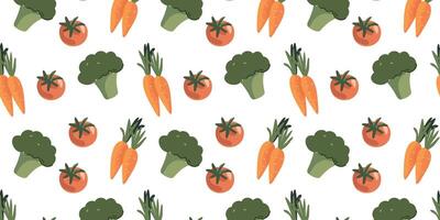 Seamless pattern with carrots, broccoli, and tomatoes vector