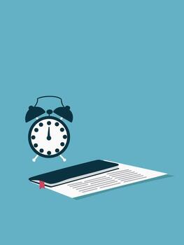 stylish workspace elements alarm clock, notebook, and documents vector