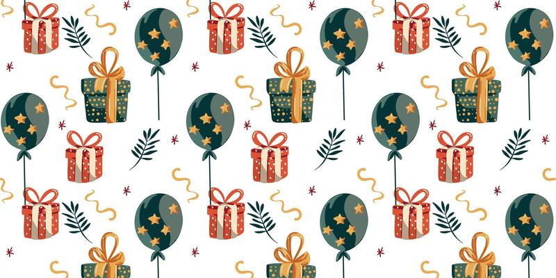seamless pattern with festive gift boxes and balloons