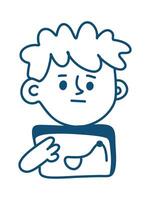 doodle of child using tablet vector