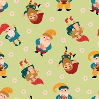 Seamless pattern with gnomes, flowers. Design for fabric, textile, wallpaper, packaging vector