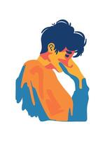 sad young man in cartoon style vector