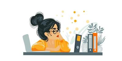 lonely woman misses on work behind desk vector