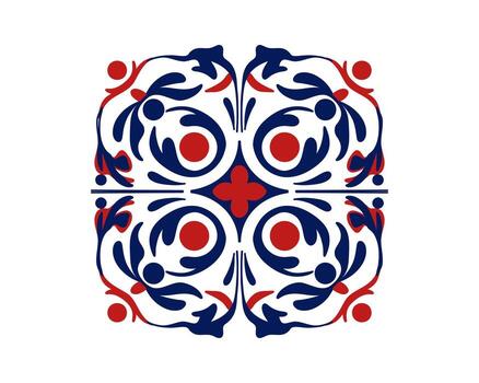 Geometryc ornament texture tile pattern in blue red tones vector