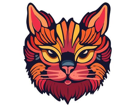 Red cat head in zentangle style on white background vector