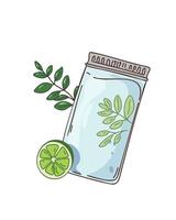 Natural skin care products with green foliage and citrus slice vector