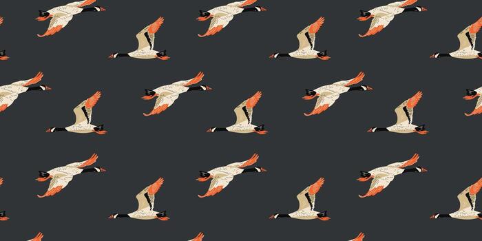 Seamless pattern with flying ducks on a black background vector