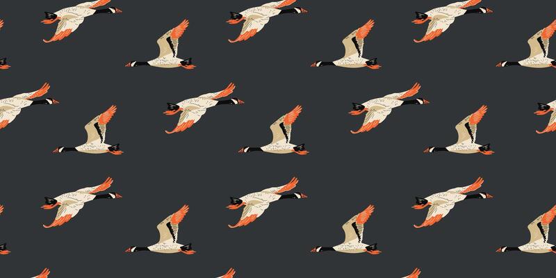 Seamless pattern with flying ducks on a black background