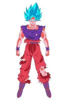 2D illustration of Goku SSJ Blue Kaio Ken with combat damage on blue and red suit vector