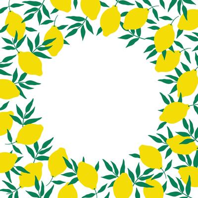 Border card with lemons for text in flat style. Hand drawn template with citrons, leafs, lemon plants. Food and drink, ingredient for cooking, baking, alcohol. Design element for label, print, sign