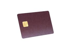 Grainy textured debit card. Tilted colored plastic card with chip shown in perspective for credit, photo