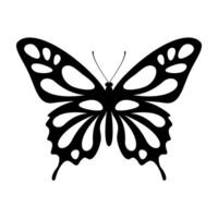 Butterfly swallowtail black silhouette. Beauty insect with luxurious wings and antennae for decorative ornament and entomology vector
