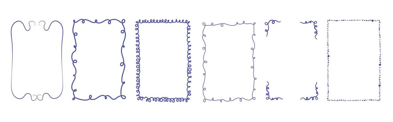 Hand drawn stamp-style frame collection for invitations and greeting cards, social media posts. Coastal Mediterranean-inspired borders for wedding, birthday, and picnic events.