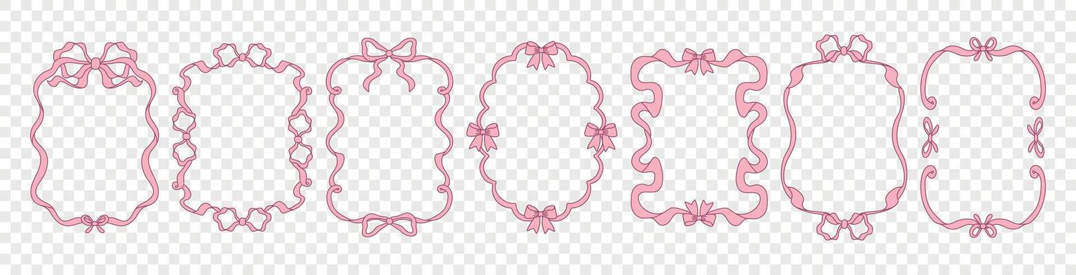 Pink doodle frame set. Cute border for love card. Hand drawn wedding decor. Minimal, sweet, romantic style. Coquette love frame invitation print. Great for invite, print, shield, valentine.