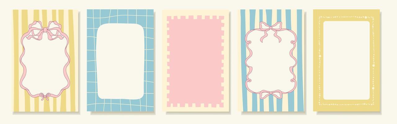 Hand drawn frames with lines, ribbons, and swirls. Colorful minimalist borders in Italian summer style. Decorative elements, stamps, and outlines. Template for poster, invitation, card.