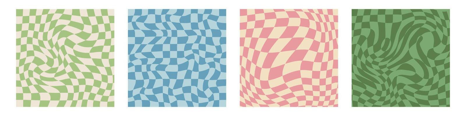 Groovy 70s hippie backgrounds featuring checkerboard,mesh, and wavy patterns.Gingham wallpaper collection, perfect for print templates. Retro 60s and 70s psychedelic design.