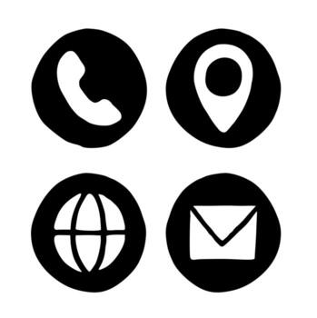 Simple Icons Bundle. Call Phone Number, Location Map Marker Address, Internet Website Globe, Mail Email Envelope Icon Set vector
