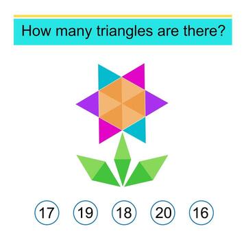 Math game for kids. How many triangles are there Need to find the correct answer. illustration. Flat design vector
