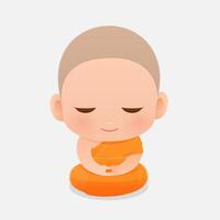 Cute little monk meditating peacefully with a bright and calm heart. vector