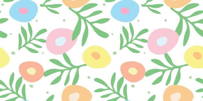 Seamless pattern with abstract simple flowers and leaves. Decorative nature print. flat graphics. vector