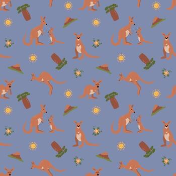 Kangaroo and Joey Seamless Pattern Illustration. Design for fabric vector