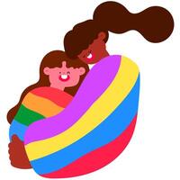 LGBTQ couple hugging with pride, colorful flat illustration for celebrating love, diversity, and acceptance vector