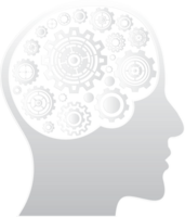 Human head shape with white gears. Concept of systematic thinking process, smart innovation for graphic design, creative idea. illustration png