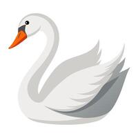 Cartoon cute white swan with a graceful neck. Isolated illustration on a white background vector