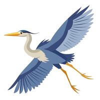 Cartoon cute heron in flight. Isolated illustration on a white background vector