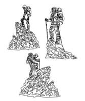 Continuous line drawing of a Man on the top of the mountain minimalistic concept for mountain tourism. Climbing mountains. The concept of mountain tourism and travel . vector