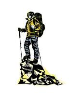 Silhouette of a Man on the top of the mountain minimalistic concept for mountain tourism. Climbing mountains.The concept of mountain tourism and travel. vector