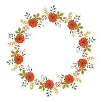 Fall Circle Frame with Orange Pumpkins and Foliage vector
