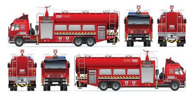 Red fire truck design with various views vector