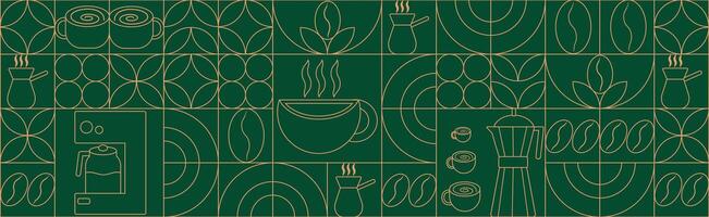 Hand drawn illustration of Bakery and Coffee. Icons. Abstract geometric line background. Gold luxury. Pattern for cover design vector