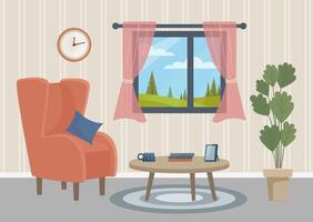 Cozy living room with a view window vector