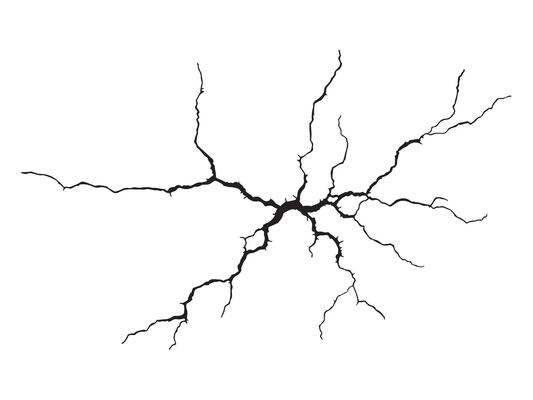 Cracked surface hole damaged illustration with wall and ground crack texture in black damge silhouette design element background abstract pattern detail visual effect