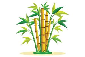Lush Green Bamboo Grove Illustration Vibrant Tropical Plants Flourishing in Serene White Background - Professional digital artwork with vibrant colors and detailed composition vector
