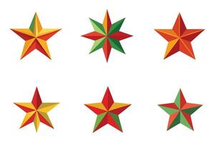 Six Vibrant Multicolored Stars, Festive Holiday Decorations, Cheerful and Joyful Design, Perfect for Winter Celebrations vector