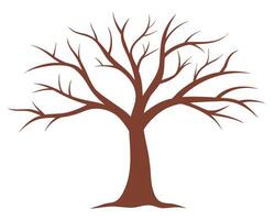Serene illustration of a bare, brown tree standing alone against a white background, evoking a sense of winter solitude and quiet contemplation. vector