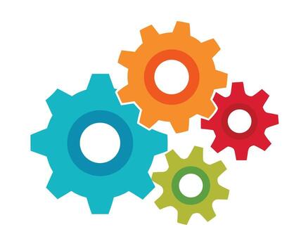 vistoso enclavamiento engranajes representando trabajo en equipo, colaboración, y eficiente flujo de trabajo en blanco antecedentes - profesional digital obra de arte con vibrante colores y detallado composición vector