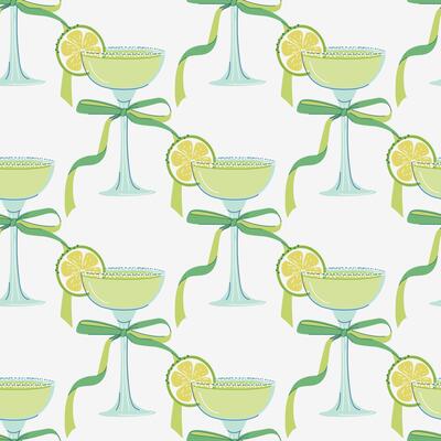Margarita Cocktail seamless pattern. Geometric retro background with elegant glass of alcohol drink with bow. Flat design hand drawn illustration.