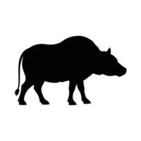 A striking black silhouette of a wild boar standing with its head down isolated on a clean white background. vector