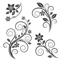 Elegant Black and White Floral Swirls Four Decorative Flourishing Designs for Artistic Projects, Perfect for Invitations, or Scrapbooking vector