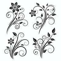 Elegant Black and White Floral Swirls Four Decorative Flourishing Designs for Vintage, Romantic Projects - Professional digital artwork with vibrant colors and detailed composition vector