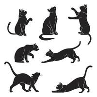 Elegant Black Cat Silhouettes in Various Poses A Collection of Playful and Serene Feline Images Against a White Background vector